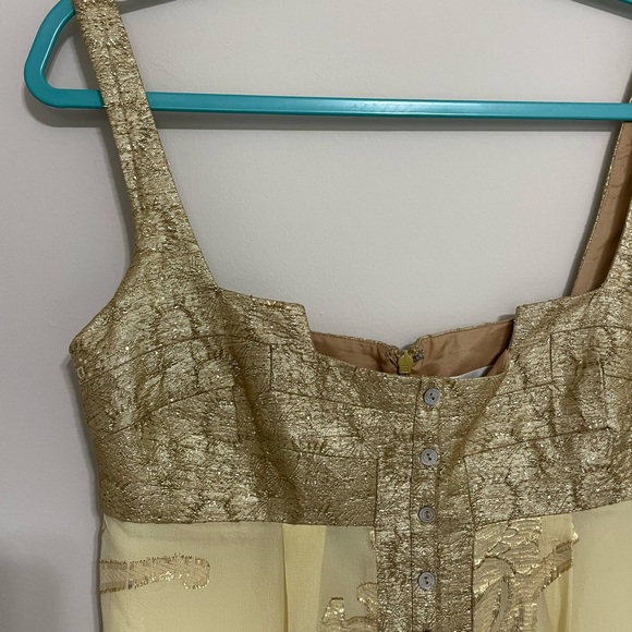 Vintage NICOLE MILLER Baby Doll Empire Waist Gold Silk Dress Size 6 - Picture 6 of 8